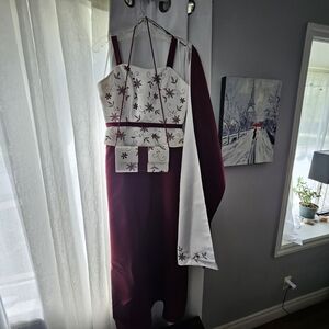 Burgandy and White Sleeveless Square Neck Wedding Sundress